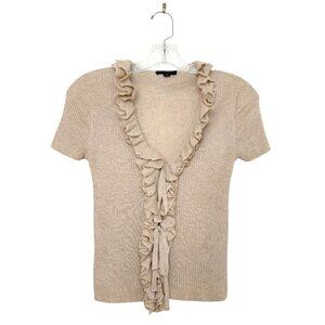 J. Crew Tan Short Sleeve Silk and Cashmere Ruffle-Front Knit Top